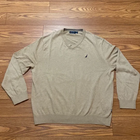 NAUTICA NAVTECH men’s Ribbed V-neck long sleeve tan sweater cotton blend XXL 🌞 - Picture 12 of 12
